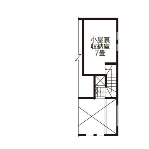 高砂建設　埼玉・東京 【さいたま市/3000万円台/30坪台/間取り図】窓から覗く景観にもこだわり尽くしたシンプルモダンの美しい家の間取り図（2LDK＋納戸＋小屋裏）小屋裏