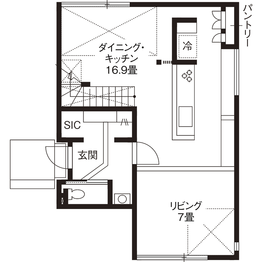 高砂建設　埼玉・東京 【3000万円台／30.1坪／間取り図】設計士が自ら描いた、「好き」と「暮らしやすさ」を詰め込んだ住まいの間取り図（2LDK＋S）1階