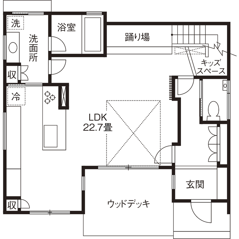 高砂建設　埼玉・東京 【千葉県／3000万円台／30坪台／間取り図／吹抜け／中庭】宿泊体験で快適を実感！自由設計で叶えた理想の家の間取り図（3LDK）1階