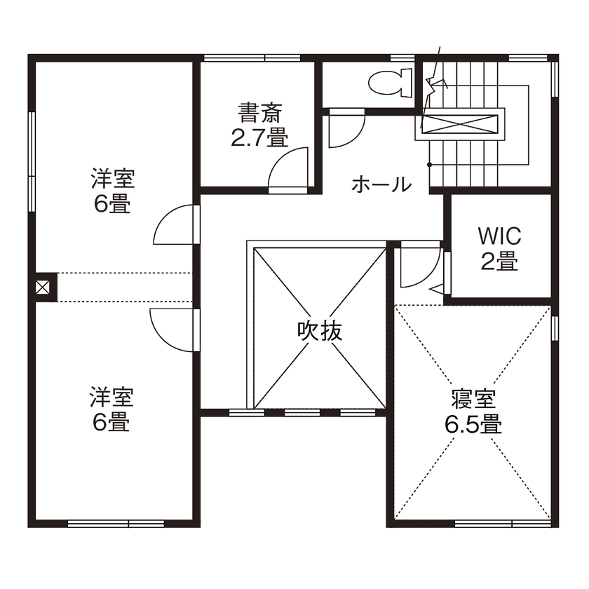 高砂建設　埼玉・東京 【千葉県／3000万円台／30坪台／間取り図／吹抜け／中庭】宿泊体験で快適を実感！自由設計で叶えた理想の家の間取り図（3LDK）2階