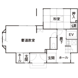 ビーバーハウス　注文住宅事業部　REST 【摂津市｜3000万円台｜３階建｜間取り図】３LDKと書道教室のある、２階LDKで広々明るく暮らすの間取り図（３ＬＤＫ＋フリースペース（書道教室））1階