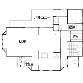 ビーバーハウス　注文住宅事業部　REST 【摂津市｜3000万円台｜３階建｜間取り図】３LDKと書道教室のある、２階LDKで広々明るく暮らすの間取り図（３ＬＤＫ＋フリースペース（書道教室））2階