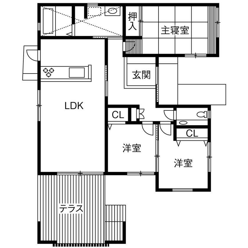 ビーバーハウス　注文住宅事業部　REST 【奈良/1870万円/平屋/間取り図有】くつろぎの住空間を生み出した、緑が映えるシックな和モダンの平屋の間取り図（3LDK）1階