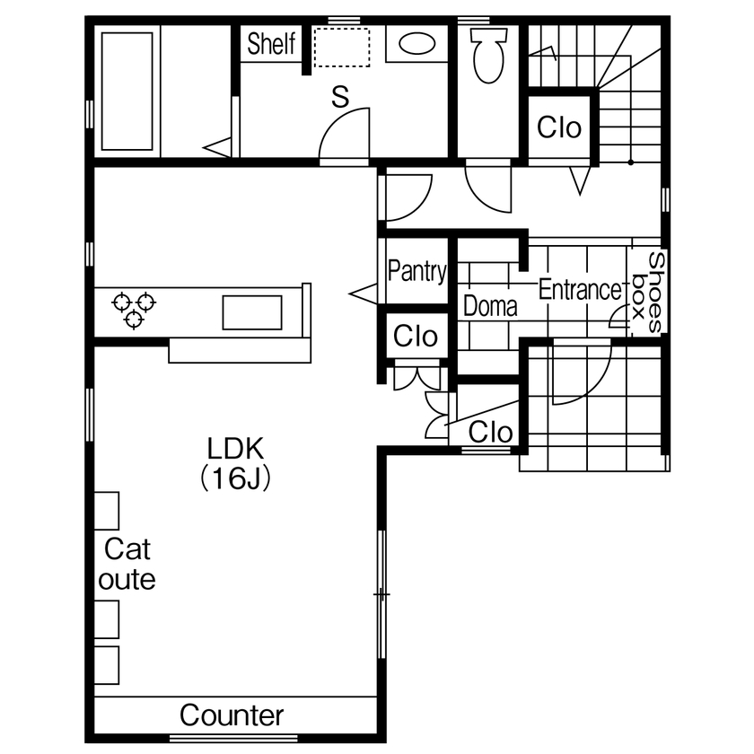 ビーバーハウス　注文住宅事業部　REST 【2000万円台×〈猫動線〉のある家】陽当たりの良い開放的な間取り設計/ナノイー発生機/ペットドアの間取り図（3LDK）1階