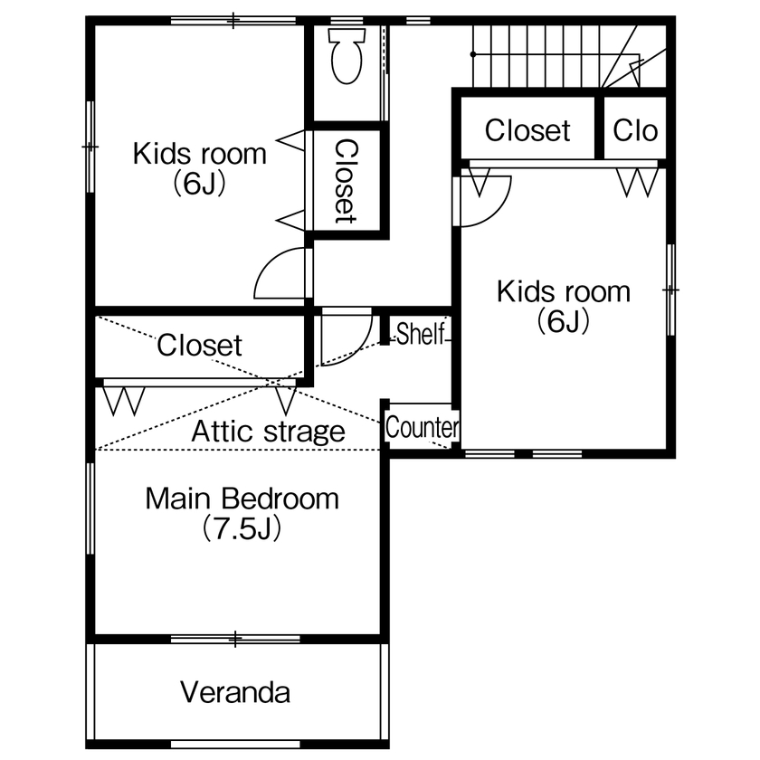 ビーバーハウス　注文住宅事業部　REST 【2000万円台×〈猫動線〉のある家】陽当たりの良い開放的な間取り設計/ナノイー発生機/ペットドアの間取り図（3LDK）2階