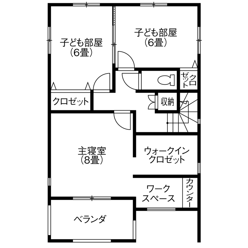 ビーバーハウス　注文住宅事業部　REST 【2000万円台×玄関吹抜】リビングとフリールームをつなぐ「透明アクリルの4枚扉」/テレワークに対応の間取り図（4LDK）2階