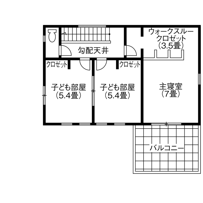 ビーバーハウス　注文住宅事業部　REST 【1000万円台×アウトドアリビングと大型バルコニー】「ヴィンテージ感」あふれる大人空間の間取り図（3LDK）2階