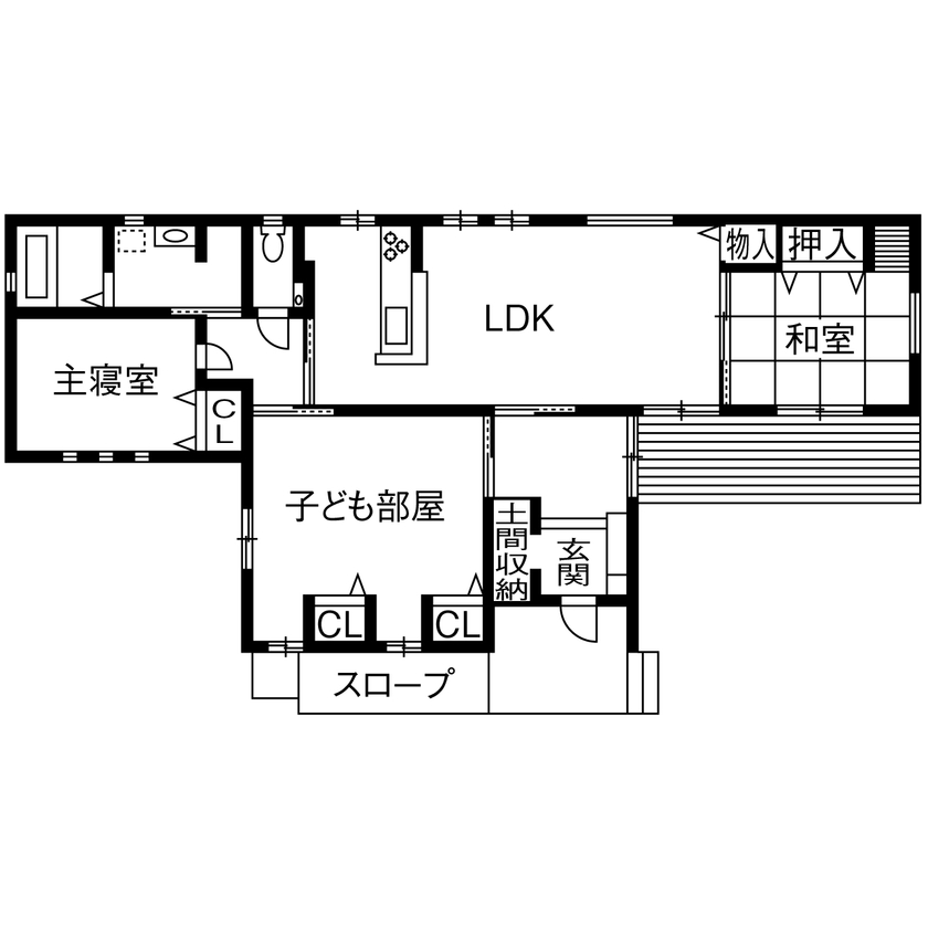 ビーバーハウス　注文住宅事業部　REST 【奈良/平屋/間取り図有/1500万円】広々リビングと庭、和室まで一体感が楽しめて暮らしやすい平屋の家の間取り図（3LDK）1階