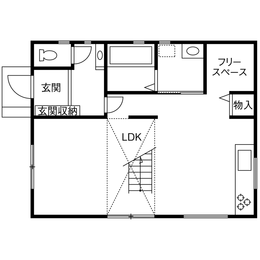 ビーバーハウス　注文住宅事業部　REST 【八尾市/2096万円/間取り図有】ブルーとホワイトを基調にした理想のサーファーズスタイルの住まいを実現の間取り図（3LDK）1階