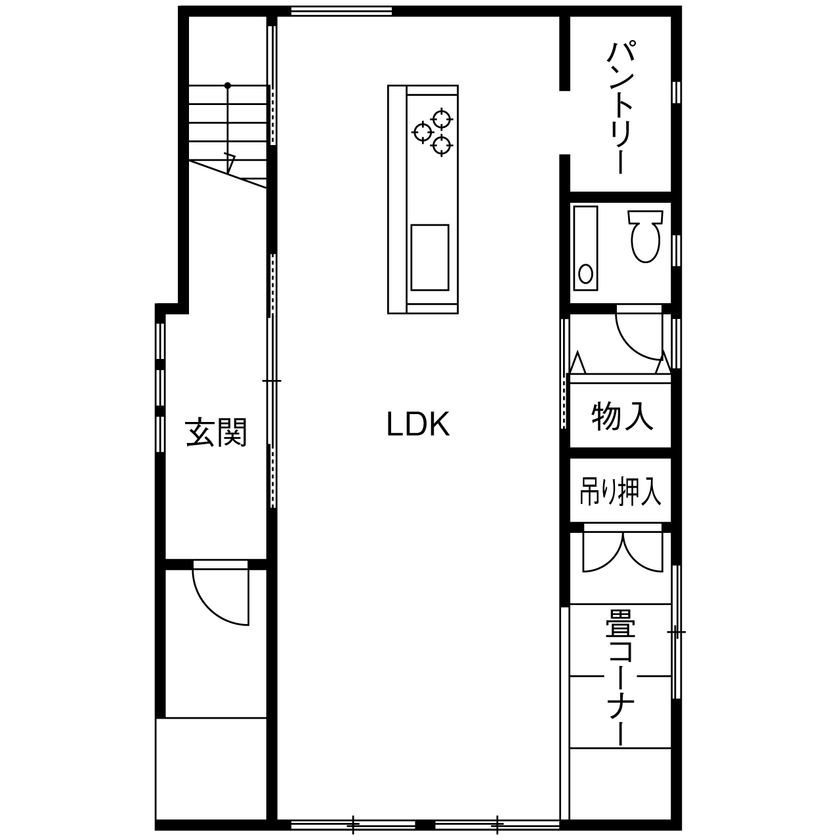 ビーバーハウス　注文住宅事業部　REST 【八尾市/1800万円/間取り図有】玄関土間とLDKにつながりをもたせて広がりを生み出した、心地いい家の間取り図（3LDK）1階