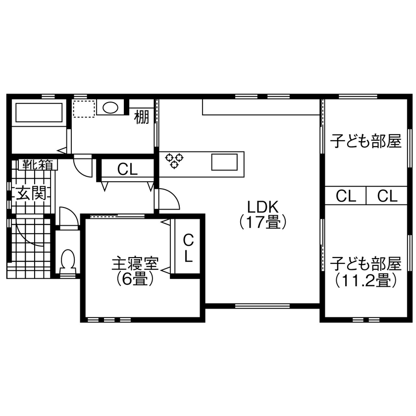 ビーバーハウス　注文住宅事業部　REST 【松原市/平屋/間取り図有】仰ぐ高さと伸びやかな広がり。家族みんなを繋げる安心の距離感の間取り図（2LDK）1階