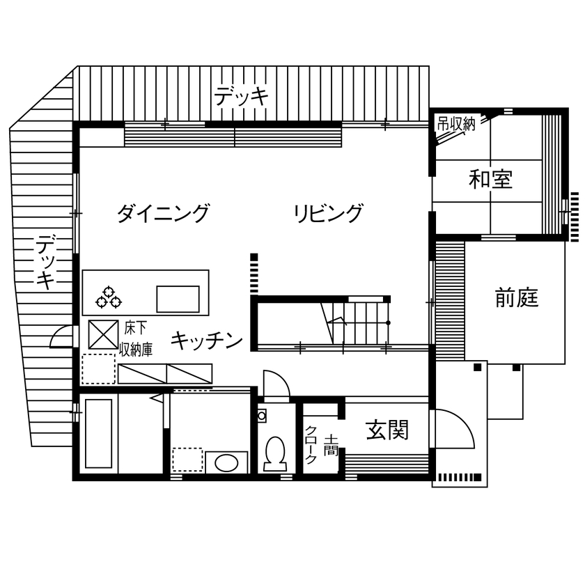 ビーバーハウス　注文住宅事業部　REST 【藤井寺市/2000万円台/間取り図有】吹き抜けに美しい紀州杉の梁。四季の移ろいを感じ、無垢木に癒される家の間取り図（3LDK）1階