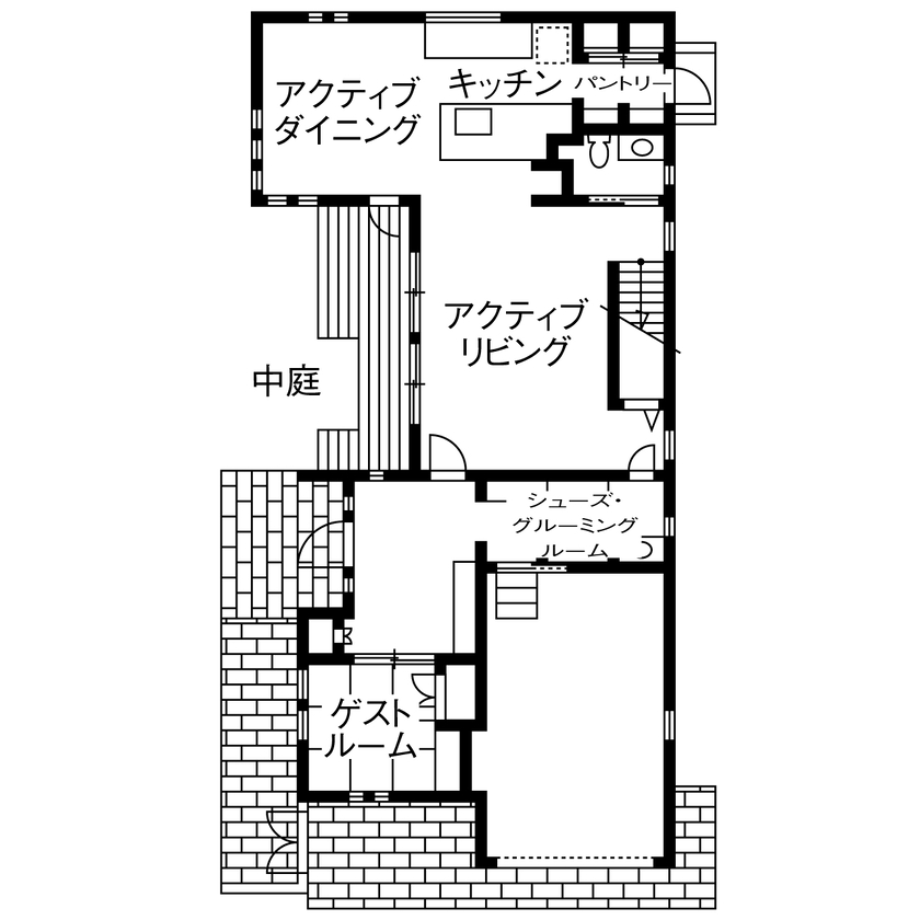 ビーバーハウス　注文住宅事業部　REST 【八尾市/3000万円台/間取り図有】見上げる空までプランニングされた、中庭付きガレージハウスの間取り図（4LDK）1階