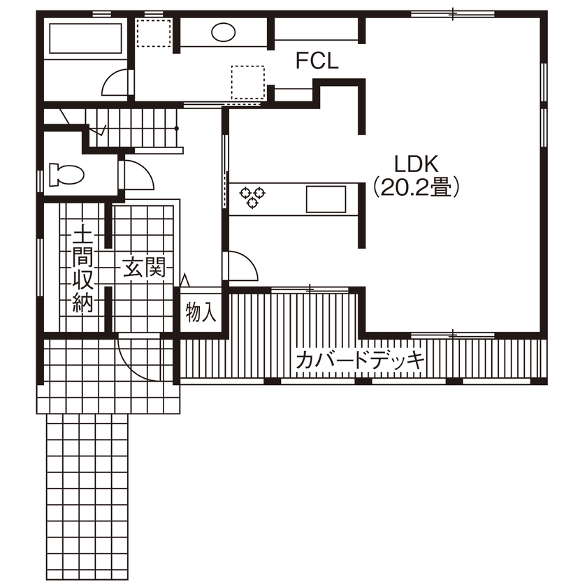 ビーバーハウス　注文住宅事業部　REST 【香芝市/1000万円台/間取り図有】3wayの回遊動線で快適な暮らしを叶えたアーリーアメリカンハウスの間取り図（3LDK）1階