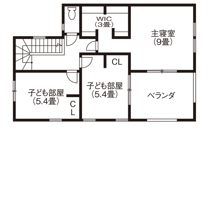 ビーバーハウス　注文住宅事業部　REST 【香芝市/1000万円台/間取り図有】3wayの回遊動線で快適な暮らしを叶えたアーリーアメリカンハウスの間取り図（3LDK）2階