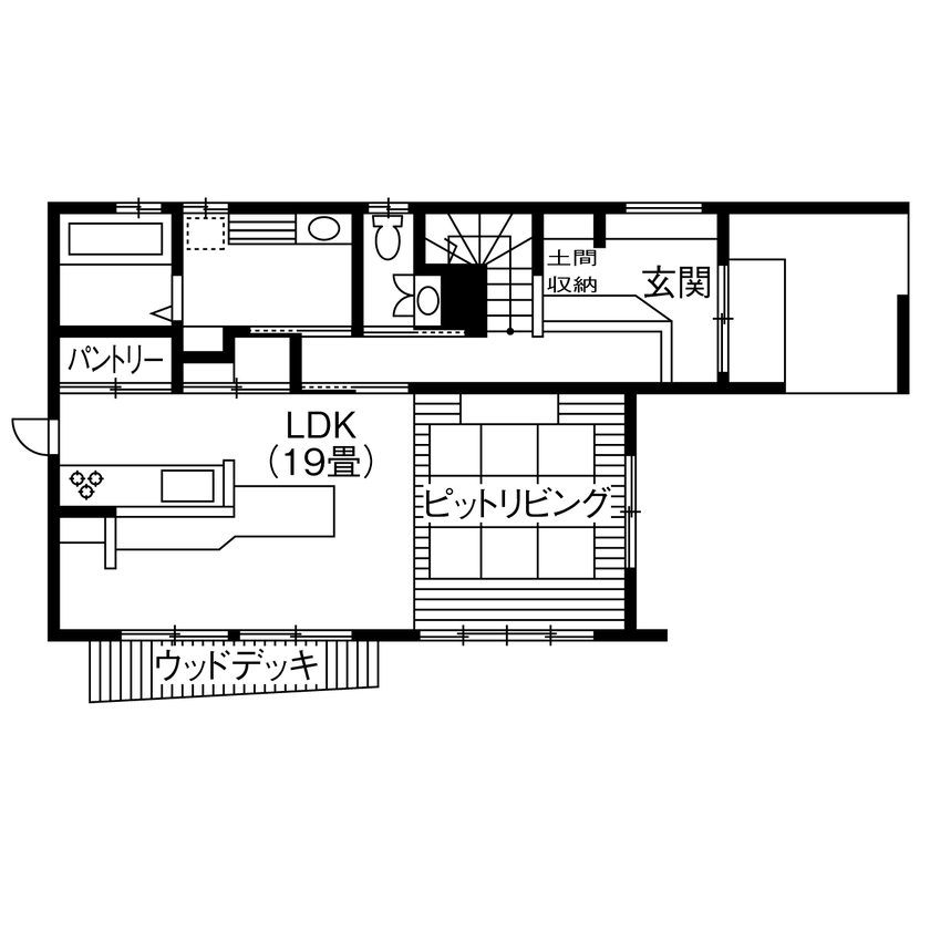 ビーバーハウス　注文住宅事業部　REST 【豊中市/1000万円台/間取り図有】家族が集う、畳仕上げのダウンフロアリビング。木の香り漂う和モダンな家の間取り図（3LDK）1階