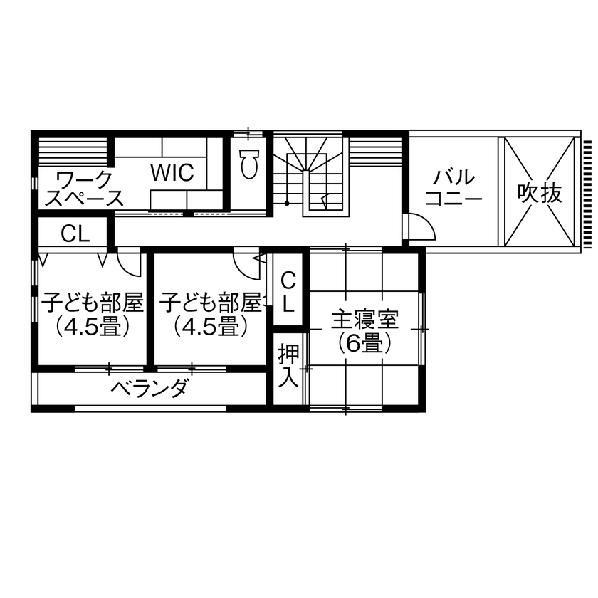 ビーバーハウス　注文住宅事業部　REST 【豊中市/1000万円台/間取り図有】家族が集う、畳仕上げのダウンフロアリビング。木の香り漂う和モダンな家の間取り図（3LDK）2階