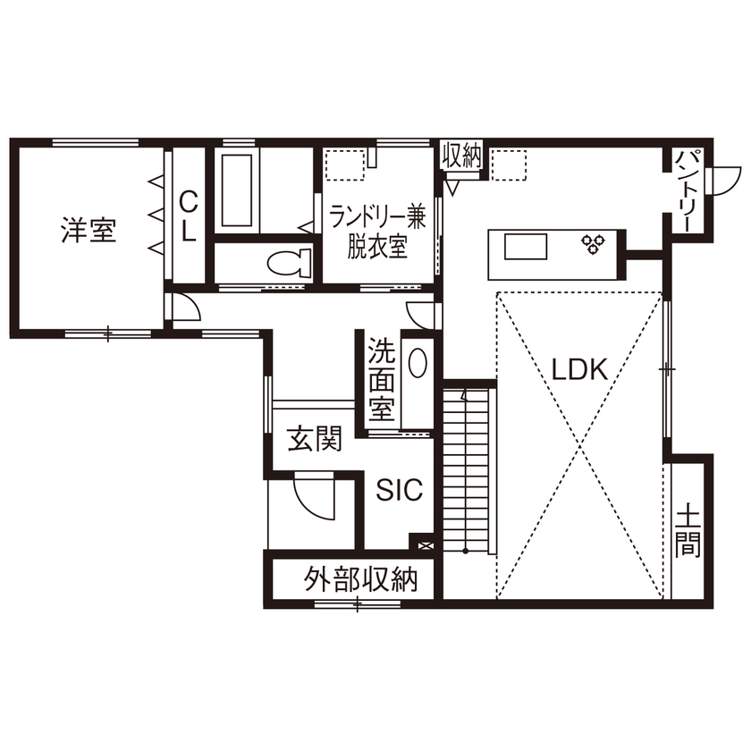 グランレブリー 【京都/2000万円台/間取り図あり】開放感いっぱいの落ち着いたモダンな空間。家族がのびのびと暮らせる家にの間取り図（4LDK）１階