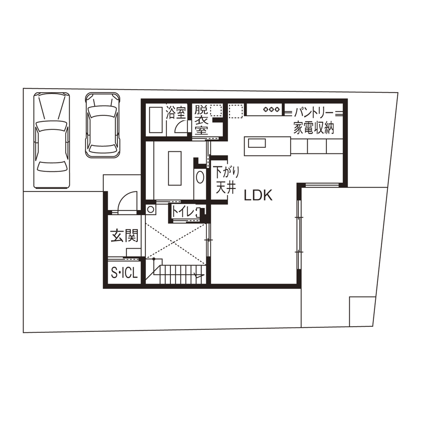 グランレブリー 【シンプルモダン×吹き抜け・間取り図あり】開放感のある「欲しいが詰まった」家の間取り図（5K以上）1階