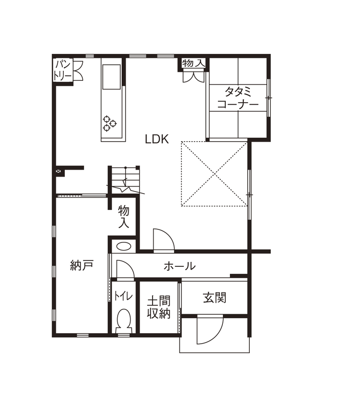 グランレブリー 【京都長岡京市/1000万円台/北欧スタイル×吹き抜け・間取り図あり】回遊できるフレンチシックハウスの間取り図（3LDK）1階