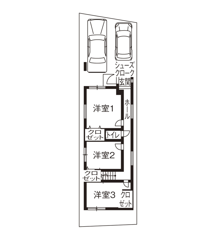 グランレブリー 【京都市西京区/1000万円台/狭小×モノトーン×吹き抜け・間取図有】狭小地でも開放感のあるホテルライクな家の間取り図（3LDK）1階