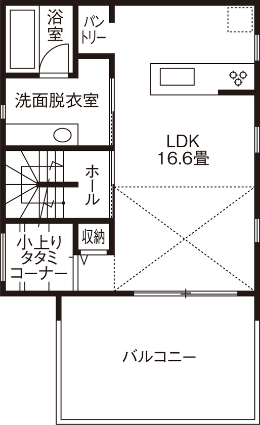 グランレブリー 【京都市/2000万円台/シンプルモダン×２階リビング・図面あり】スッキリと片づけられる明るく開放的な家の間取り図（3LDK）２階