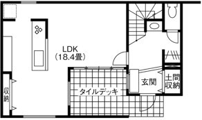 グランレブリー 【城陽市/1000万円台/吹き抜け/図面あり】タイルデッキがくれた、カーテンのいらない大らかな暮らしの間取り図（3LDK）１階