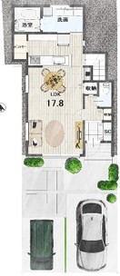 グランレブリー 【京都市/1000万円台/シンプルモダン/図面あり】京都市内で2台分の駐車スペースもある家の間取り図（3LDK）１階