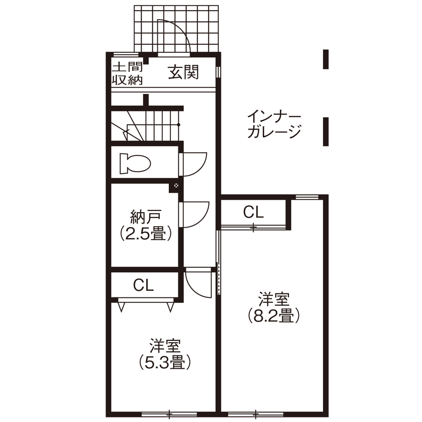 グランレブリー 【茨木市/1000万円台/ナチュラルモダン/間取り図有】光と木の温もりに包まれてくつろぐ2階リビングの家の間取り図（2LDK＋納戸）1階
