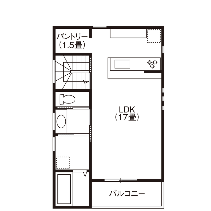 グランレブリー 【茨木市/1000万円台/ナチュラルモダン/間取り図有】光と木の温もりに包まれてくつろぐ2階リビングの家の間取り図（2LDK＋納戸）2階