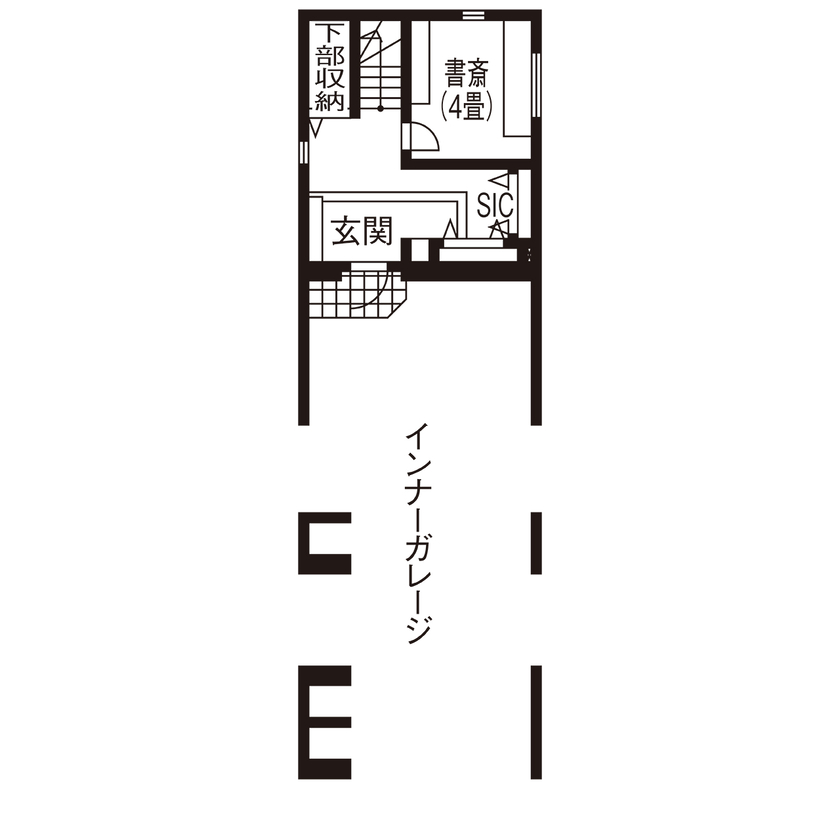 グランレブリー 【京都市/1000万円台/3階建て/間取り図有】狭小地でもくつろぎと機能的な回遊動線を形にした暮らしやすい家の間取り図（3LDK＋書斎）1階