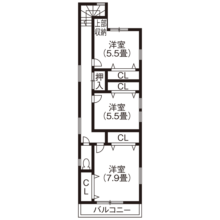 グランレブリー 【京都市/1000万円台/3階建て/間取り図有】狭小地でもくつろぎと機能的な回遊動線を形にした暮らしやすい家の間取り図（3LDK＋書斎）3階