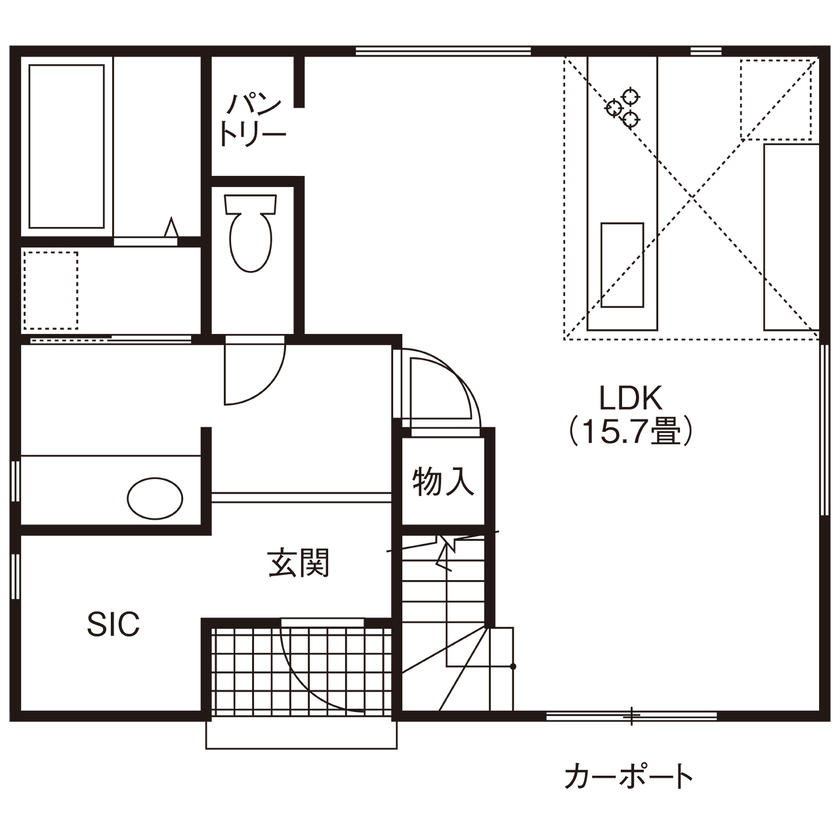 グランレブリー 【滋賀県/1000万円台後半/モノトーン/間取り図有】グレーの陰影が生み出す、上質なくつろぎの空間の間取り図（3LDK＋小屋裏収納）1階