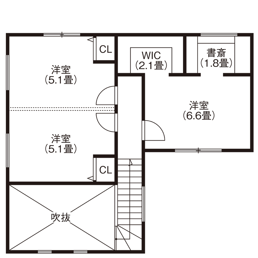 グランレブリー 【滋賀県/1000万円台後半/吹き抜け/間取り図有】吹き抜けの開放感と木目の温もりが広がる、心地よい住まいの間取り図（2LDK）2階