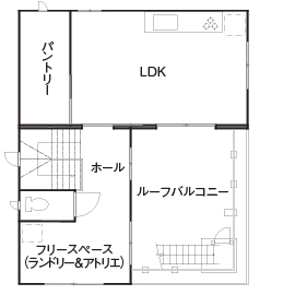 トヨタT&S建設 【愛知県/間取り】屋上で家族と暮らしを楽しむ。陽光も抜群な「モダン&インダストリー」のコンクリート住宅の間取り図（3LDK）2階