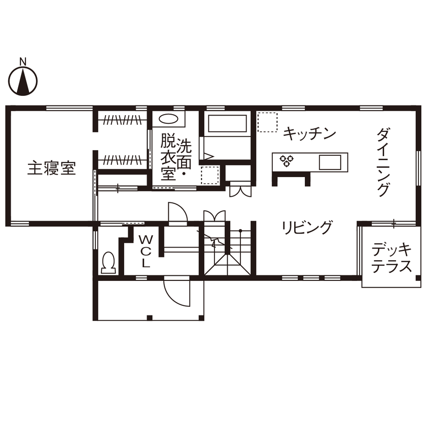 大和工務店 【平屋風×2階建て×約30坪×吹き抜けLDK｜間取り図有】二重床エアコン暖房システムで冬も暖かい無垢の住まいの間取り図（3LDK）1階