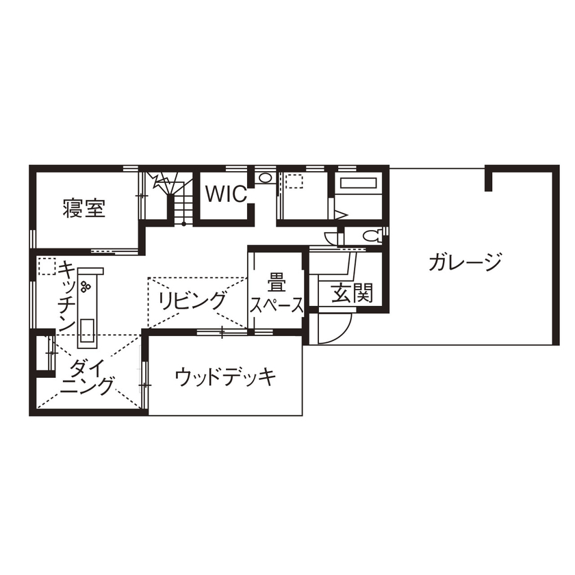大和工務店 【2000万円台×ガレージハウス×全館空調｜間取り図有】無垢×インダストリアルの平屋風で、アウトドア気分の間取り図（3LDK＋ガレージ）1階