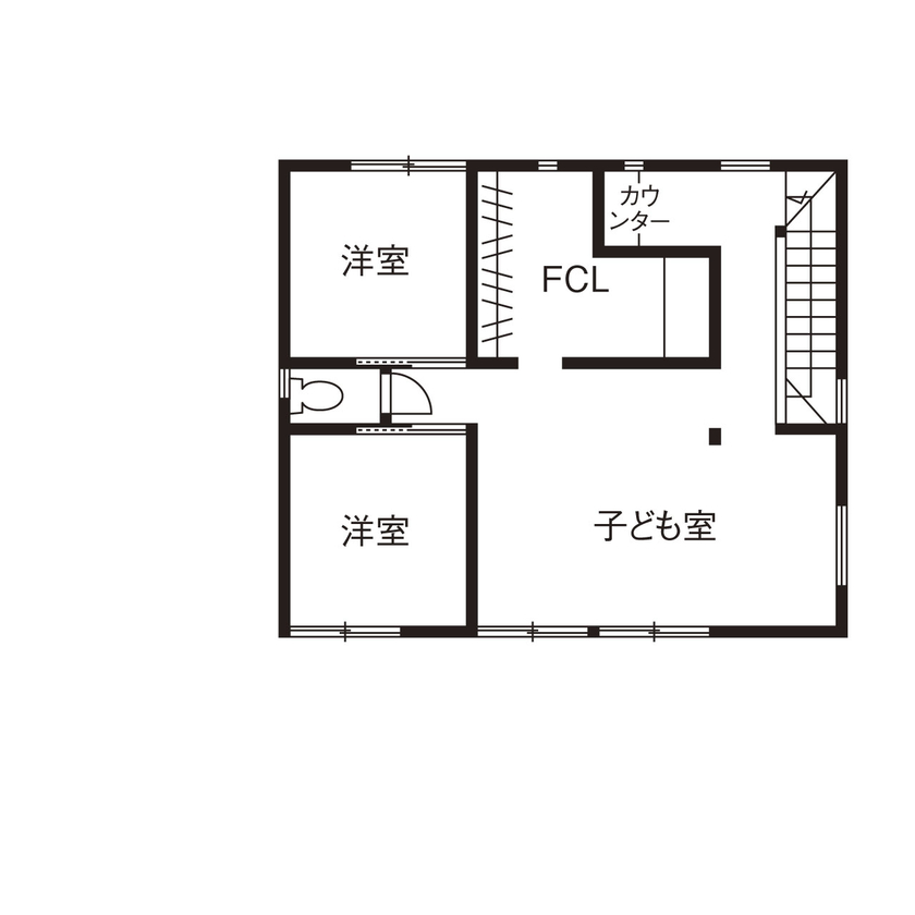 大和工務店 【2000万円台×35坪×収納｜間取り図有】開放的な間取りもW断熱で心地よく。家族の居場所たっぷりの白い家の間取り図（3LDK+FCL）2階
