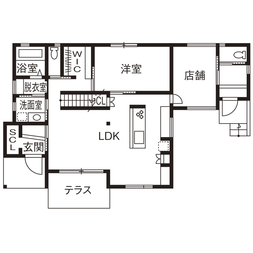 大和工務店 【2000万円台×平屋風×W断熱｜間取り図有】寒がりかつ光熱費が気になるから、性能優先。無垢材も心地いいの間取り図（3LDK+店舗）1階