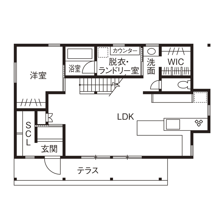 大和工務店 【2000万円台×平屋風×W断熱｜間取り図有】緑景に溶け合う木の家。開放感に満ちた33坪で5人家族がのびのびの間取り図（3LDK+フリースペース）1階