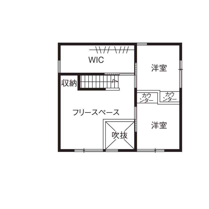 大和工務店 【2000万円台×平屋風×W断熱｜間取り図有】緑景に溶け合う木の家。開放感に満ちた33坪で5人家族がのびのびの間取り図（3LDK+フリースペース）2階