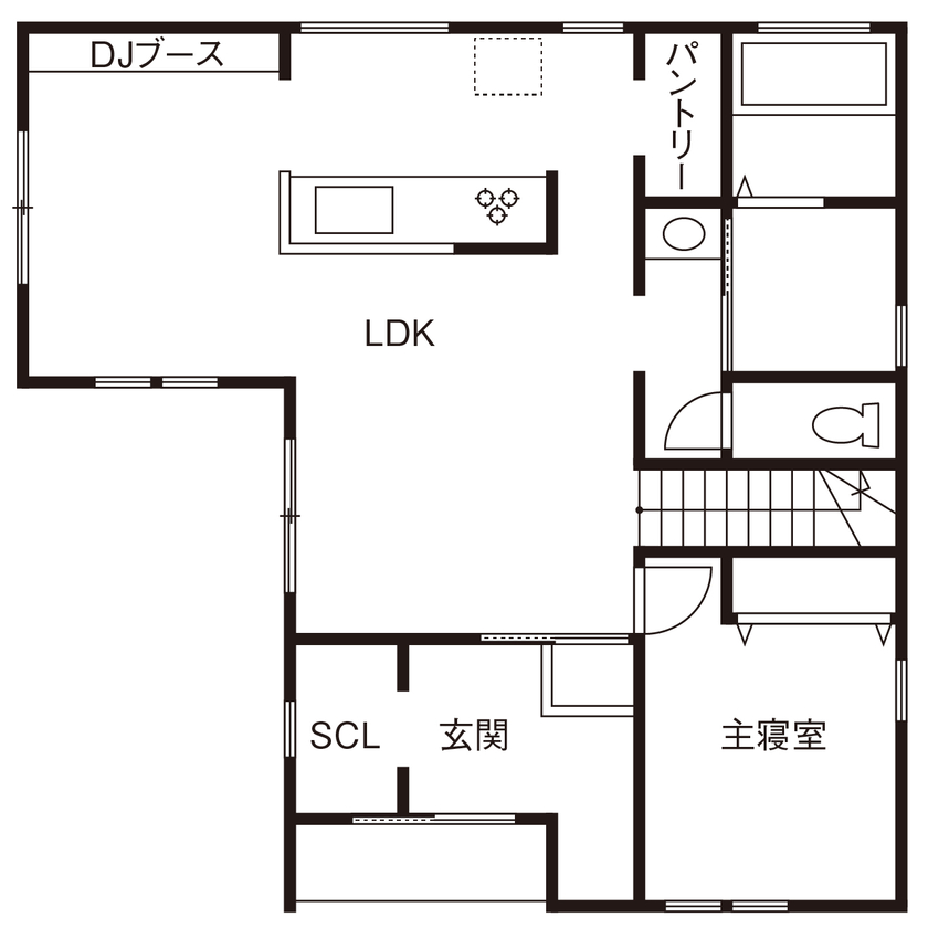 KITOKITO HOME&LIFE 【河内長野市｜2000万円台｜30坪台｜自然素材】おうち時間を楽しむDJブースのあるナチュラルな家の間取り図（3LDK）1階