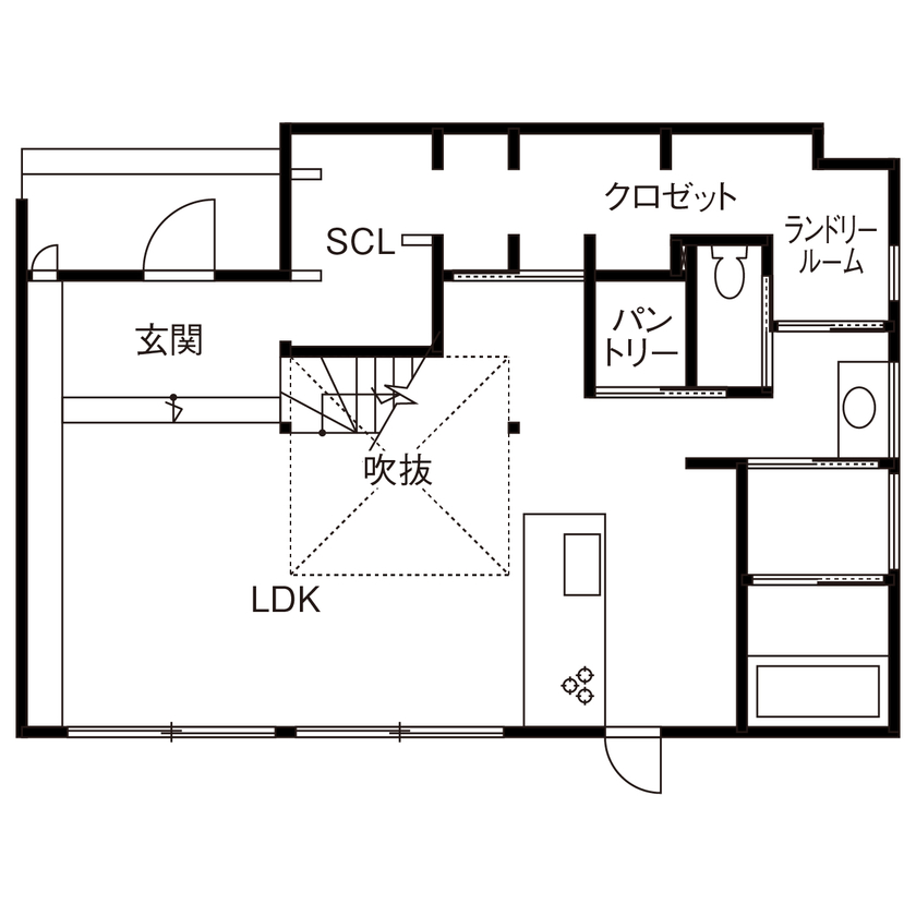 KITOKITO HOME&LIFE 【生駒市｜2000万円台｜30坪台｜建築家】家族それぞれに居心地のいい場所がある、スキップフロアの家の間取り図（3LDK）1階