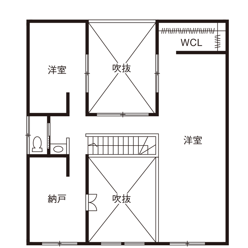 KITOKITO HOME&LIFE 【堺市｜2000万円台｜40坪台｜ペット】自然とつながる中庭や土間…温もりのある木＆しっくいの家の間取り図（２LDK+S）2階