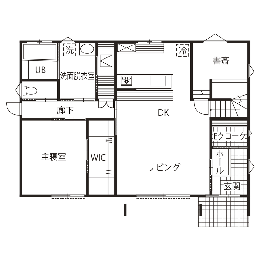こころ建築設計 【平屋/間取り有】勾配を付けた天井が、平屋とは思えない程の開放感を生み出す住まいの間取り図（2LDK）1階