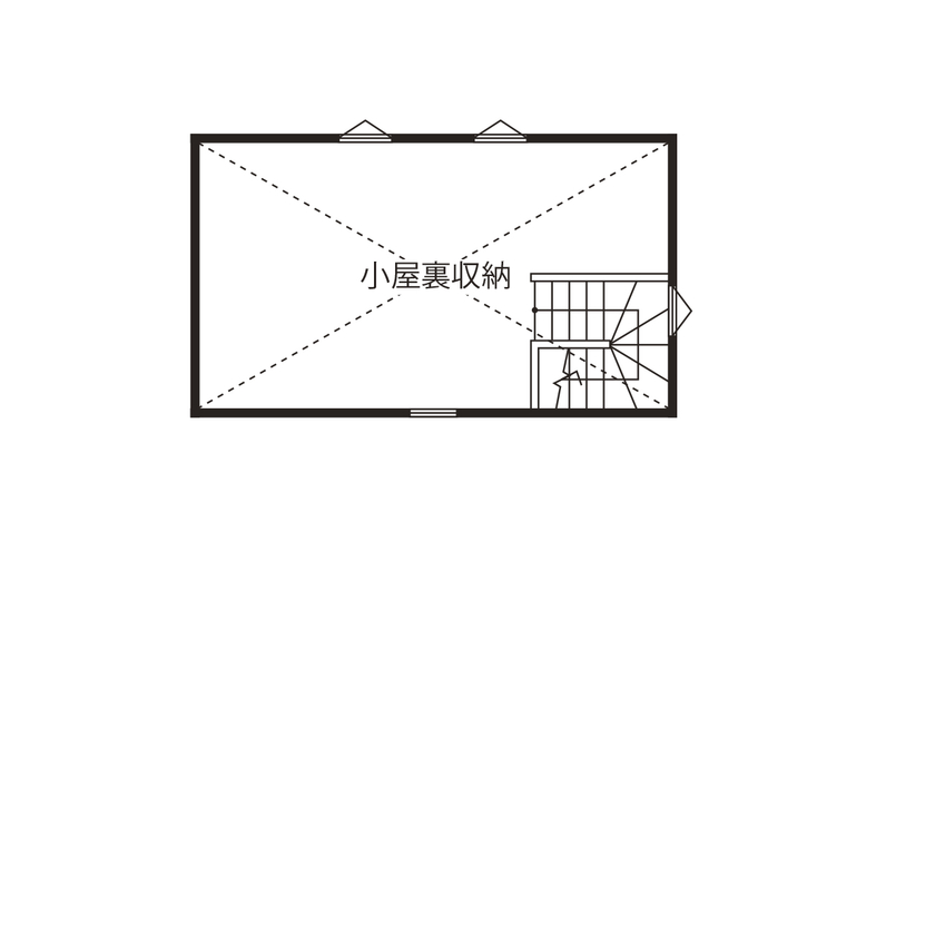 こころ建築設計 【平屋/間取り有】勾配を付けた天井が、平屋とは思えない程の開放感を生み出す住まいの間取り図（2LDK）ロフト