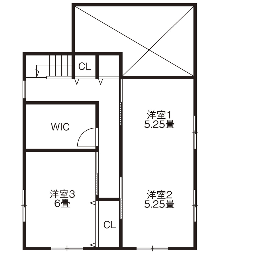 沖田工務店 【寝屋川市｜1000万円台|間取り有】モノトーンインテリア×平屋風プラン。冬でも暖かく過ごせる家の間取り図（３LDK+２WIC）２階