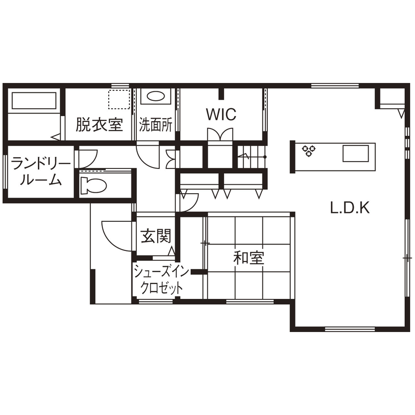沖田工務店 【大阪府｜1000万円台|間取り有】エアコンに頼らなくていい快適性能。広々LDKや防音室も実現の間取り図（４LDK+２WIC）１階
