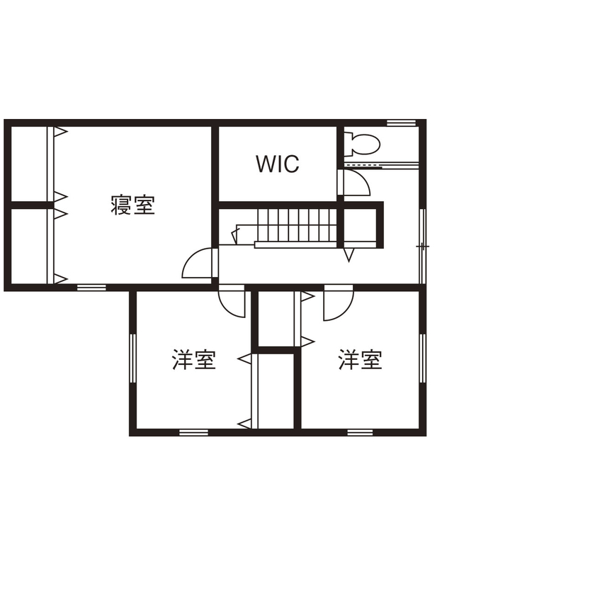 沖田工務店 【大阪府｜1000万円台|間取り有】エアコンに頼らなくていい快適性能。広々LDKや防音室も実現の間取り図（４LDK+２WIC）２階