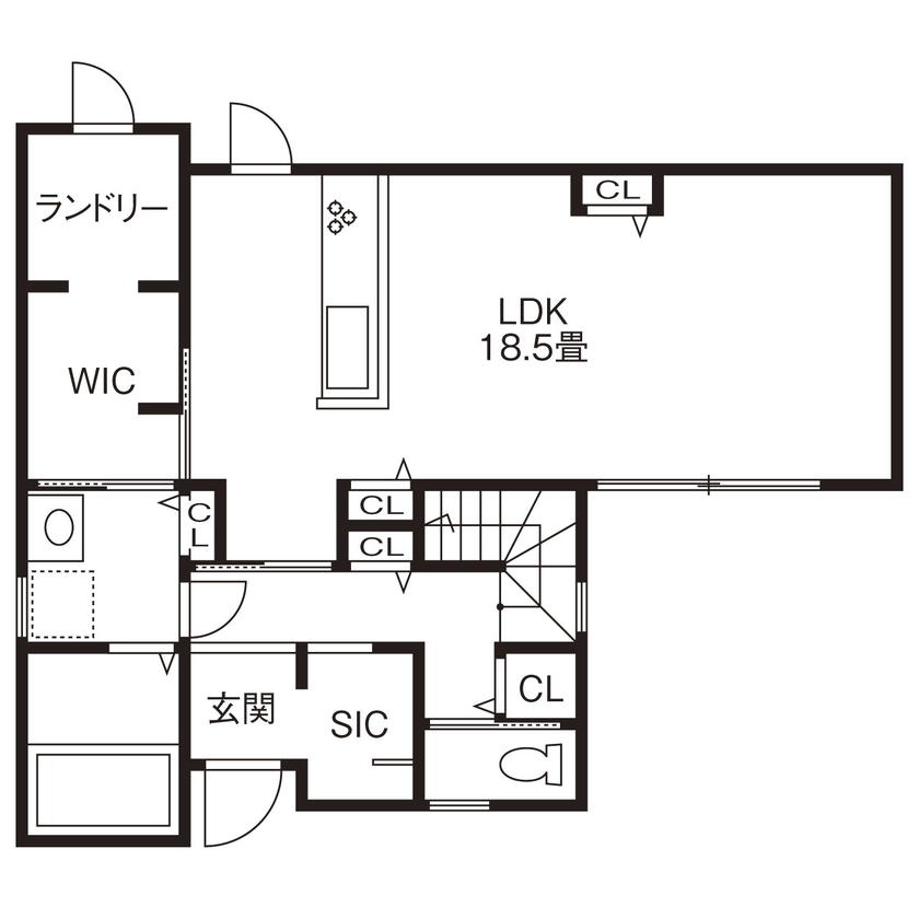 沖田工務店 【大阪｜間取り図有】社長が決め手！真冬でも暖房なし＆短パンで過ごせる性能のいい家の間取り図（３LDK＋WIC＋WCL）１階